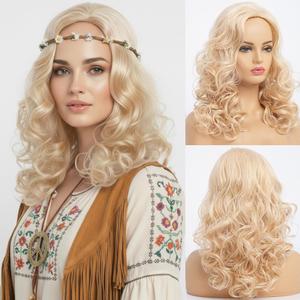 Medium Length Curly Blonde Wigs for Women Long Wavy Wig Synthetic Natural Shoulder Length Wig for 70s 80s Cosplay Costume Anime Fancy Dress Christmas Daily Use (16 Inches)