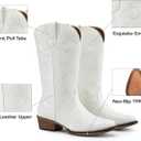 DREAM PAIRS Women's Cowboy Boots Mid Calf Cowgirl Boots Square Toe Chunky Heel Embroidery Stitched Western Boots, White (US 8.5)