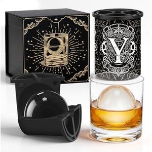 Personalized Clear Ice Cube Maker Gifts for Men, A-Z 2.5" Ice Ball Maker Mold Customized Gift, Unique Christmas Birthday Whiskey/Cocktail/Bourbon Gifts for Men Him Dad Husband Brother(P)