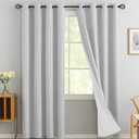 Yakamok White Curtains 100% Blackout 84 Inches Long,Room Darkening Textured Curtains for Living Room Thermal Grommet Bedroom Curtain 2 Panels with Greyish White Liner, 52"W x 84"L