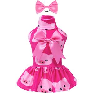 CuteBone Turtleneck Dog Velvet Dress Puppy Skirt Costume Pet Clothes Cat Apparel with Bow Hair Rope for Small Dogs CVD06L