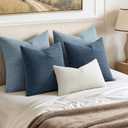MIULEE Decorative Linen Check Euro Shams Throw Pillow Covers Neutral Farmhouse Vintage Pillow Covers 24x24 Set of 2 Boho Modern Home Decor for Sofa Couch Bedroom Cushion Blue Grey