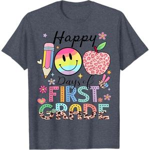 Happy 100 Days 1st Grade Kids Boys Girls 100 Days Smarter T-Shirt, Heather Blue, Size Small