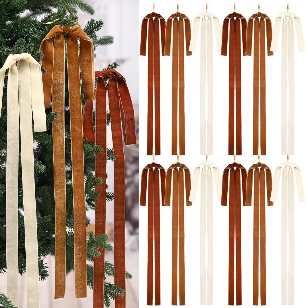 Janinka 12 Pcs Velvet Christmas Swag Bow 23.5x15.5 Inch Rustic Large Velvet Christmas Staircase Wreath Bows Vintage Tree Topper Bows Large Bow for Outdoor (Multicolor)
