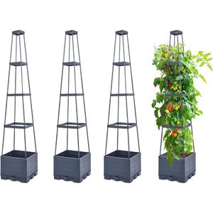 GENMOUS Raised Garden Bed with Tomato Planter Box Trellis, 56'' Tomato Cages for Garden, Tomato Planter Cage for Patio for Climbing Plants Vegetable Vine Flowers Outdoor & Indoor, 4 Pack