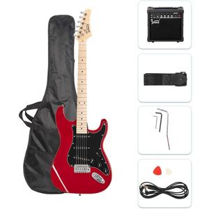 GLARRY Full Size Electric Guitar for Music Lover Beginner with 20W Amp and Accessories Pack Guitar Bag (RED, 39" Right Handed)