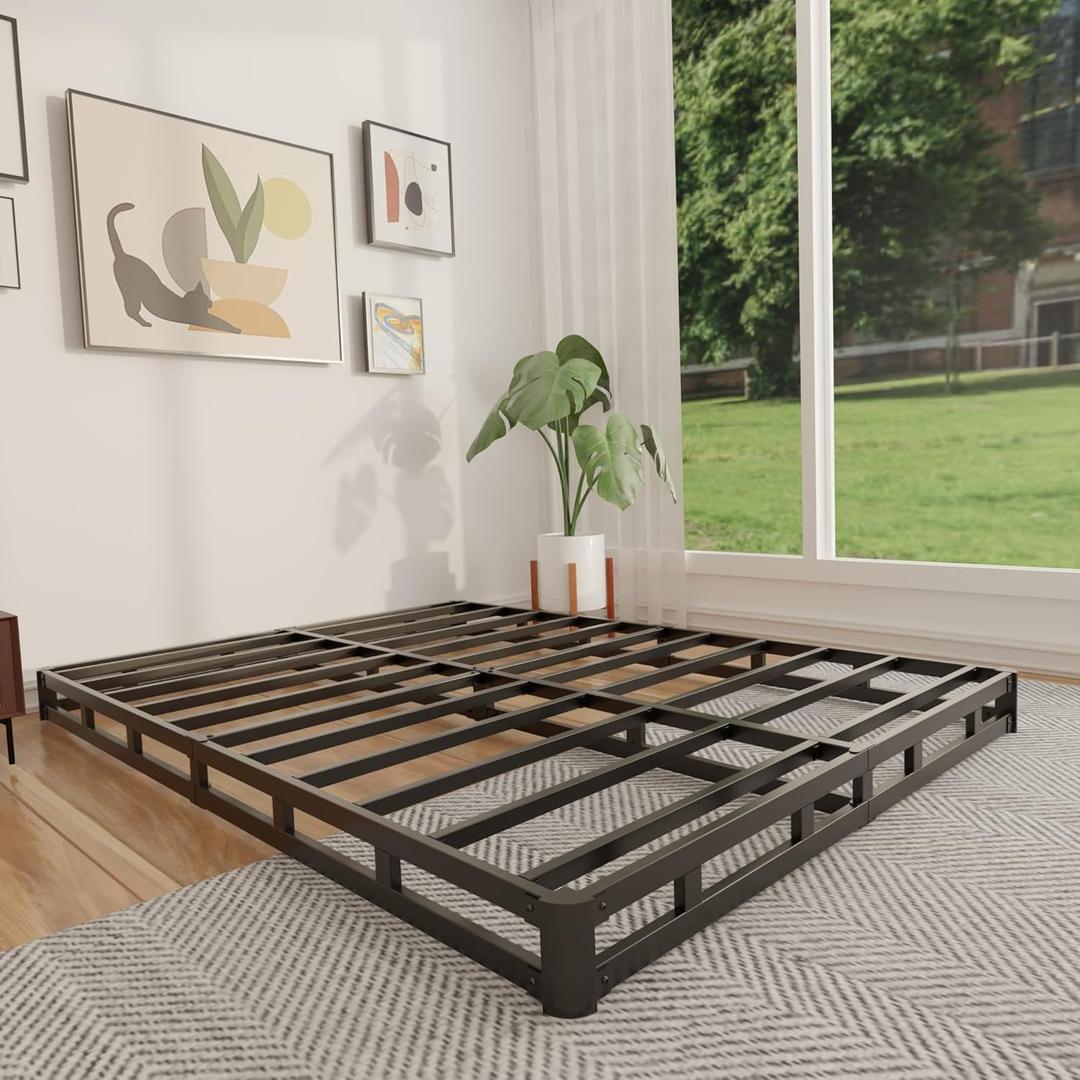 King Box Spring 4 Inch, Low Profile King Size Box Spring Only, Heavy Duty Mattress Foundation Metal Bed Base with Fabric Cover, Easy Assembly, Non-Slip, Noise Free
