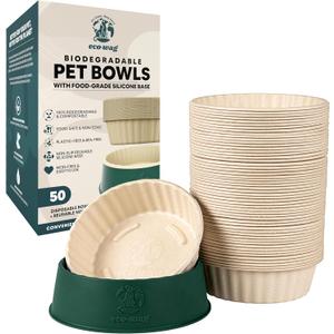 50-Pack 28oz Disposable Pet Bowls with Food-Grade Silicone Base  Biodegradable, Hygienic Feeding System for Dogs & Cats, Compostable Paper Bowls Help Support Oral Health with Cleaner Mealtime