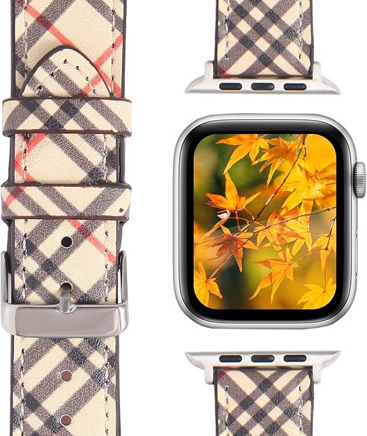 Designer Band Compatible with Apple Watch Band 38mm 40mm 41mm 42mm 44mm 45mm 46mm 49mm Men Women, Luxury Genuine Leather Replacement Wristbands Strap for iWatch 10 9 8 Apple Watch Series 7/6/5/4/3/2/1/SE