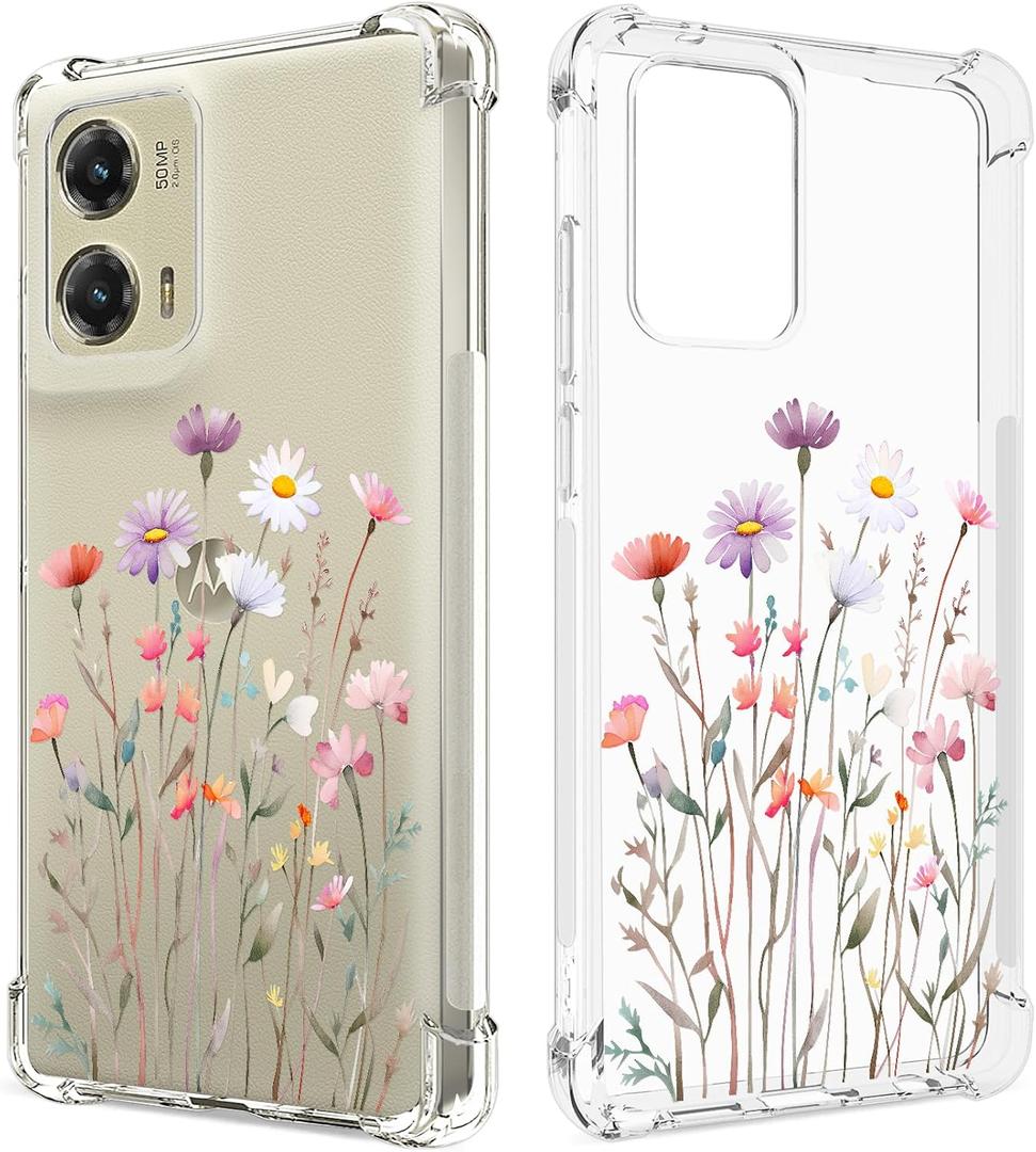 Floral Clear Case for Moto G Stylus 5G 2024 for Women Girls,Pretty Phone Cover,Flower Design Slim Soft Transparent Drop Proof TPU Protective Silicone Bumper Case,FL-37