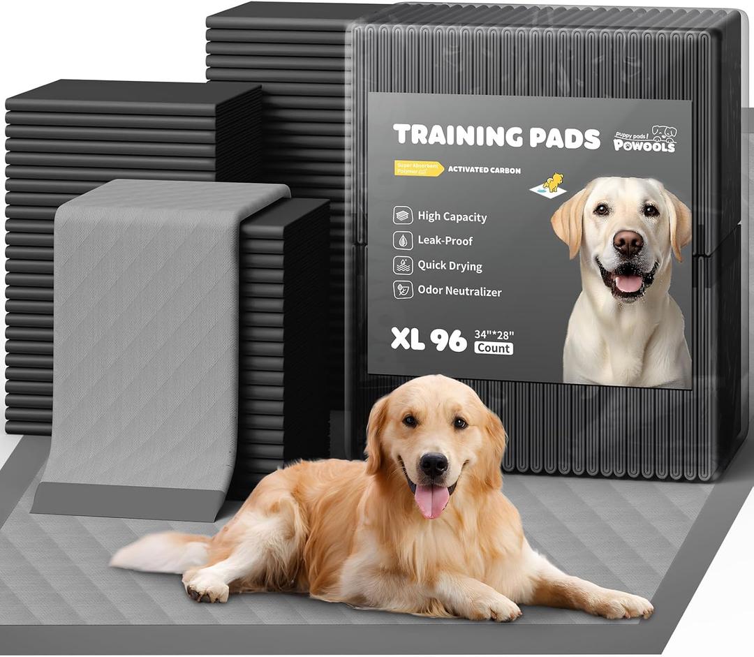 Charcoal Puppy Pads - 96 Packs, 34.0"27.6" Ultra-Large Puppy Pads, Odor-Control Carbon Pee Pads for Dogs, 6-Layer Dog Training Pads, Ultra-Absorbent & Quick-Dry Black Puppy Pads