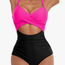 Eomenie Women's One Piece Swimsuits Tummy Control Cutout High Waisted Bathing Suit Wrap Tie Back 1 Piece Swimsuit M