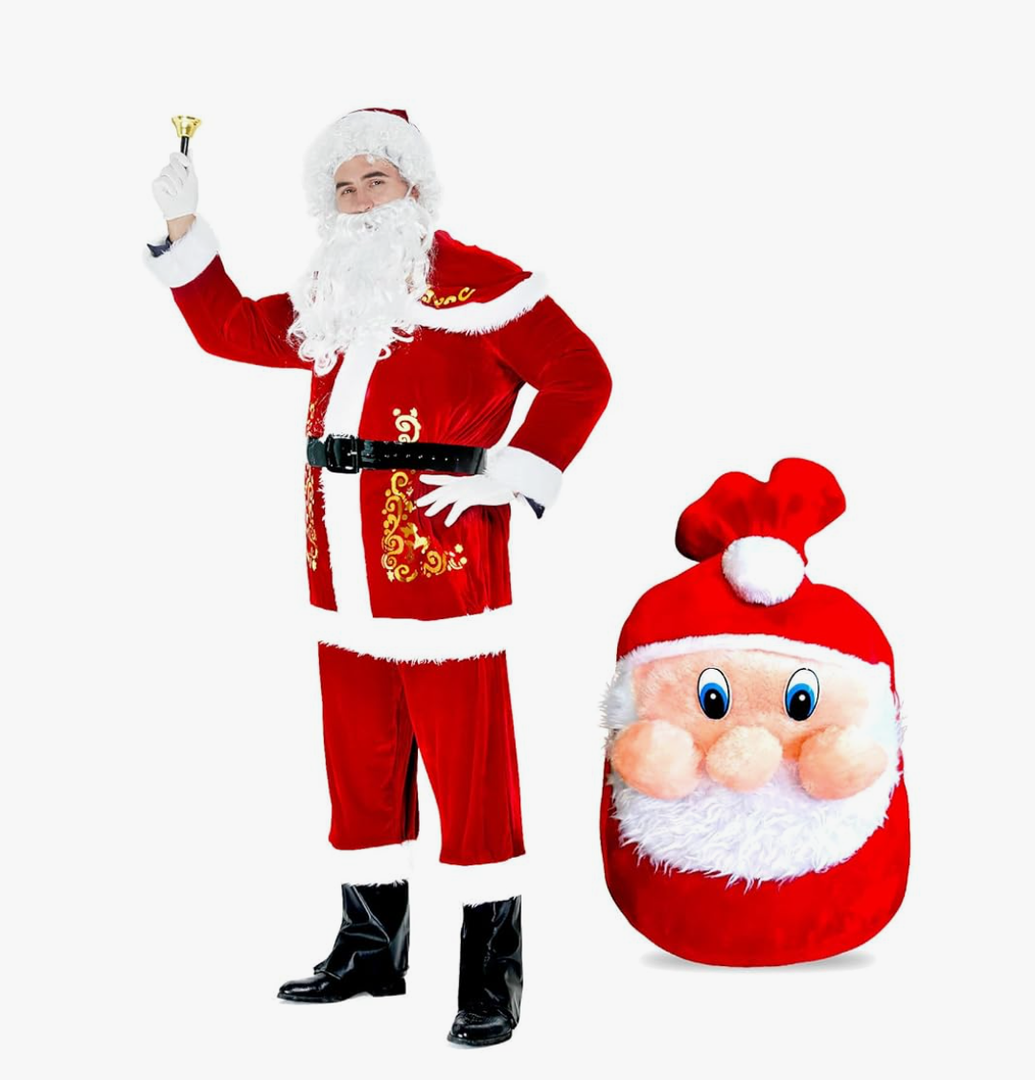 Santa Claus Costume for Men,11PCS Men's Deluxe Santa Suit, Christmas Costume Suit for Men Adults, Santa Clause Costume, 2XL