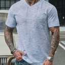 Men's V Neck T Shirts Casual Stylish Fitted Stretch Tee Shirt with Pocket (S-3XL) (L)