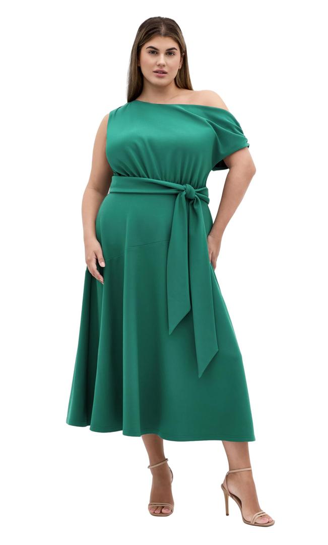 City Chic Women's Plus Size Dress - Kate Off Shoulder Midi, 14 Jade