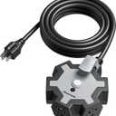 DEWENWILS Industrial Power Strip with 5-Outlet, 15FT Heavy Duty Extension Cord for Garage, Workshop, ETL Listed, 14/3 AWG SJTW, Circuit Breaker, Swivel Safety Covers (Black+Grey)