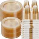 700 Piece Gold Glitter Plastic Dinnerware Set for 100 Guests