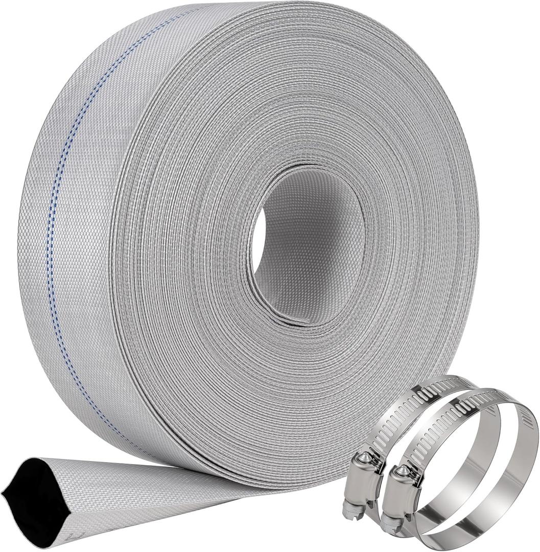 DAVCO 4" x 100 ft Pool Backwash Hose Braided Reinforced Lay Flat Water Discharge Pump Hoses For Swimming Drain Pools and Clean Filters, with 2 Clamp