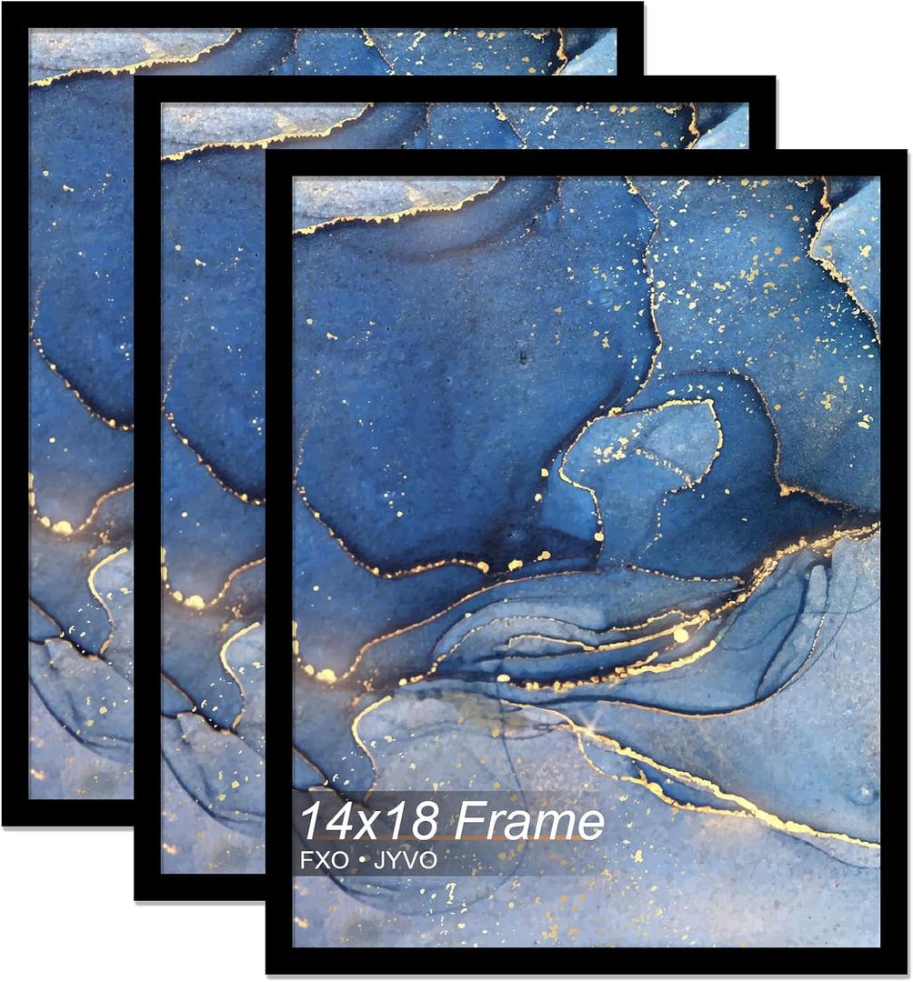 Fxojyvo 14x18 Picture Frame Set of 3, Black Frame for 14 x 18 Inch Picture Poster Photo, Light Weight and High Transparent 14 by 18 Frame for Wall - 3 Pack/Black/14 x18