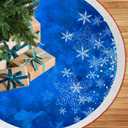 48 Inches Blue Christmas Tree Skirt Rustic Thick Xmas Tree Skirt with Snowflake Winter Happy New Year Decoration for Home Holiday Party (Blue and White)