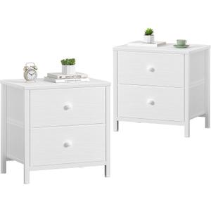 BOLUO White Nightstands Set of 2, Small Night Stand with 2 Fabric Drawer Dresser for Bedroom Dorm Bedside Table Modern