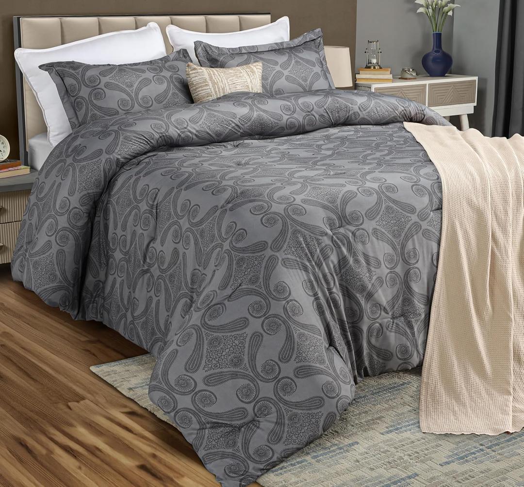 King Comforter Set 3 Piece Paisley Grey by Utopia Bedding Floral Comforters King Size Bedding Comforters Set Down Alternative Soft Bed Set 1 Comforter(90 x 102 inches) 2 Pillow Shams(20 x 36 inches)
