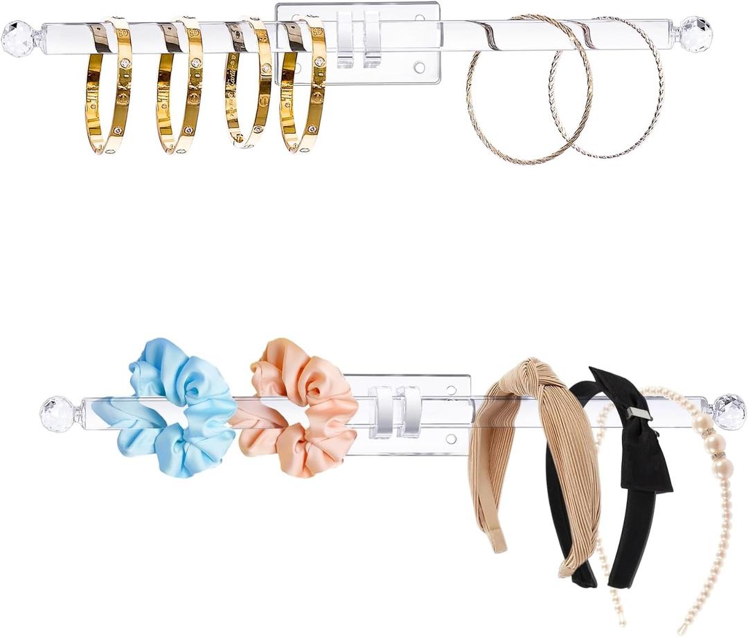 Heesch Headband Holder, Bracelet Holder, Claw Clip Organizer, Acrylic Necklace Holder, Hat Rack for Baseball Caps, Wall Mount Jewelry Holder for Bracelets, Watches, Headbands, Hair Ties (2-Pack)
