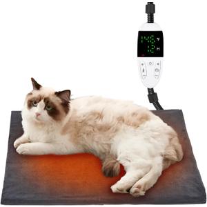 Heated Dog Cat Bed Indoor - Pet Heating Pad Machine Washable Cover, Temperature Adjustable, 12H or Always on Heating Time Heated Blanket, LCD Display (18 x 18in, 1 Pack)