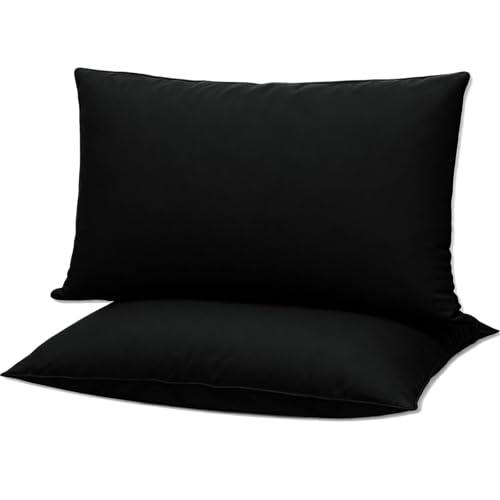 Gooeb Flat Ultra Thin Bed Pillows Standard Size Pillow Set of 2 Extra Soft Down Alternative for Stomach Back Sleeper Black 20x26inches