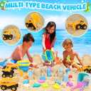 FHOZGECY Beach Toys, Sand Toys for Kids Boys and Girls with 3 Construction Vehicles, 3 Collapsible Bucket, Sand Castle Building Kit, Sand Molds, Mesh Bag, Outdoor Toys for Kids Ages 4-8