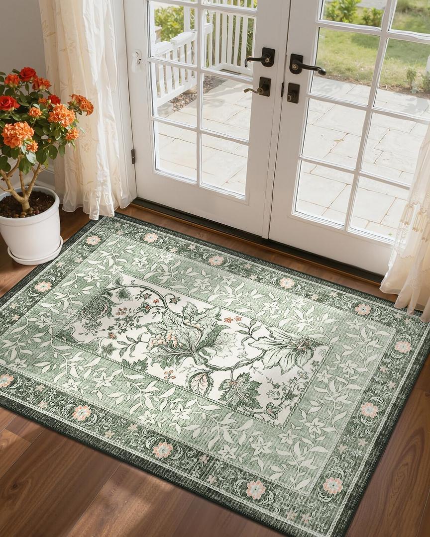 GarveeHome Sage Green 2x3 Door Mat Indoor Rugs for Entryway Provence Small Botanical Grove Cottagecore Washable Non-Slip Low-Pile Rug for Bedroom Kitchen Bathroom Entrance