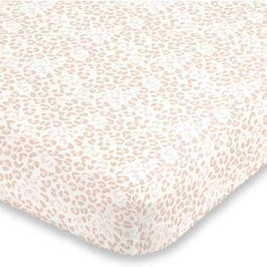 NoJo Neutral Cheetah Peach, Pink & Ivory Fitted Super Soft Crib Sheet, Pink, Peach, Ivory (52x28x8 Inch (Pack of 1))