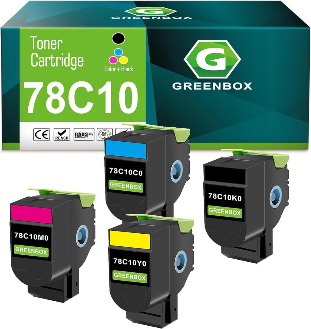 GREENBOX Remanufactured 78C10 78C10K0 Toner Cartridge 4-Pack High Yield Replacement for Lexmark 78C10 78C10K0 78C10C0 78C10M0 78C10Y0 Toner for CS421 CS421dn CS521dn CX522ade CS622de CX625ade Printers