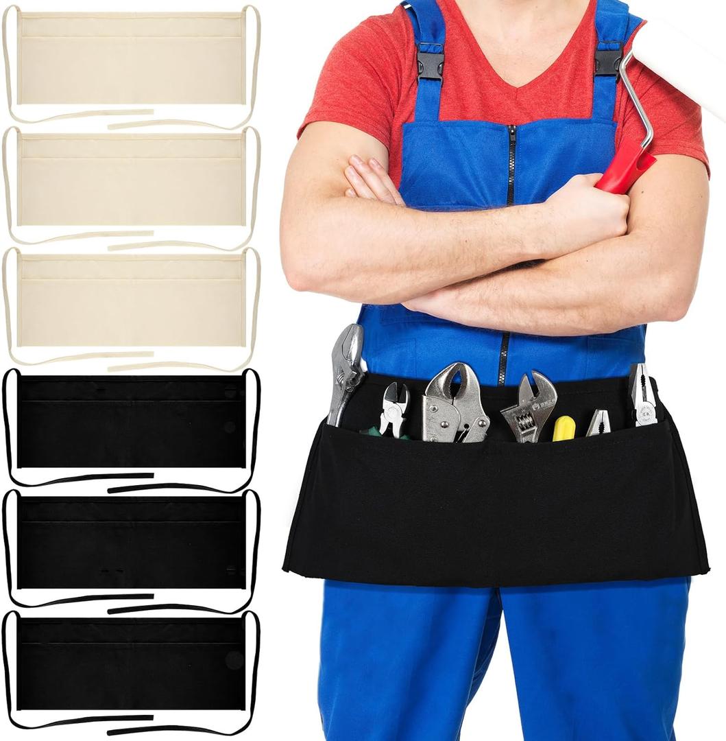 JenPen 6 Pcs Nail Apron Canvas Waist Apron Bulk for Carpenters with 2-pocket Work Unisex Cloth Tool Belt Washable Utility for Men Women Adults Woodworkers, Artists, and Other Crafts People