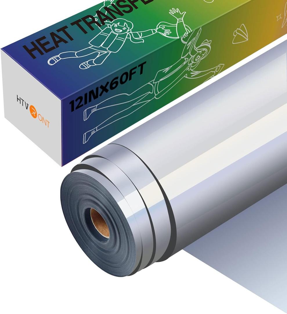 HTVRONT Heat Transfer Vinyl Silver Iron on Vinyl-12 x 60FT Silver HTV Vinyl Roll Easy to Cut & Weed for Heat Vinyl Design