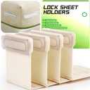 Upgrade Sheet Locks, 4Pcs Bed Sheet Grippers with Non-Slip Base, Compact Fitted Sheet Holders Keep Sheets Firm & Tight, Fit All Mattress Easy Install (White)