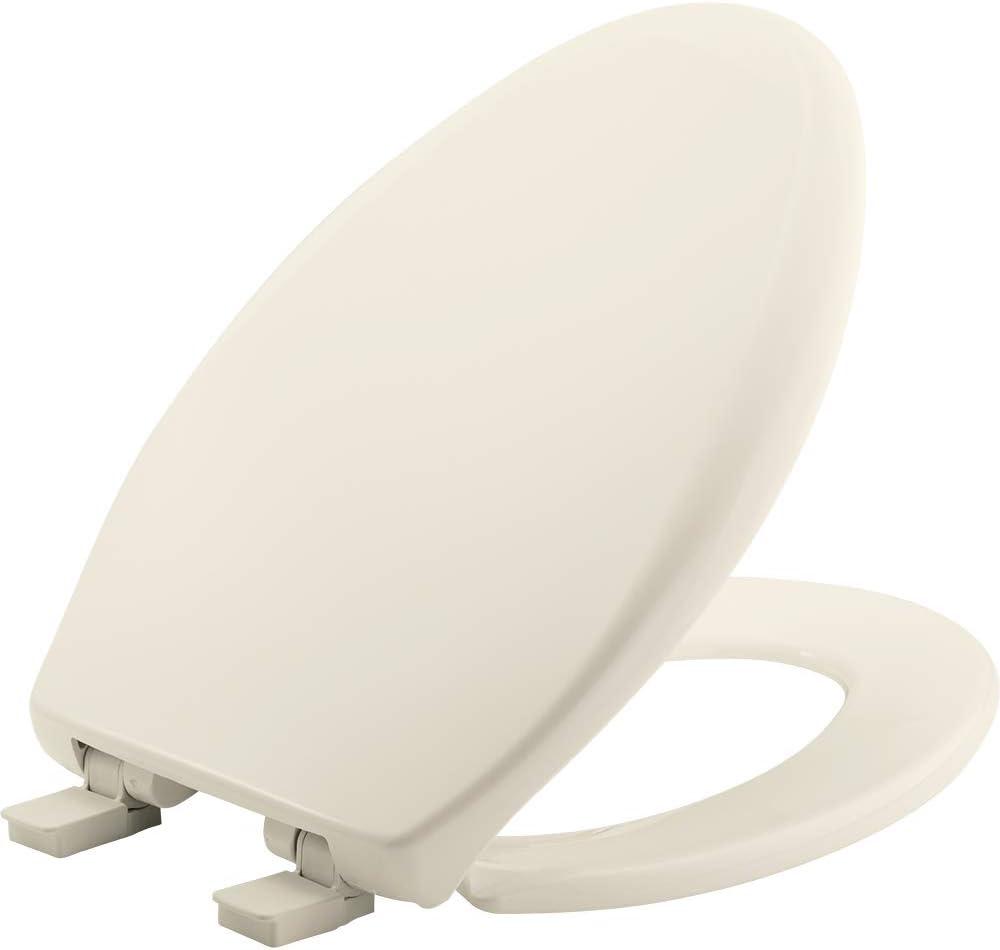 Mayfair Aurora Slow Close Toilet Seat, Easy Clean Hinges and Adjustable Perfect Fit Plastic Seat, Made in USA, Elongated, Biscuit