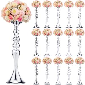 Sadnyy 16 Pcs Metal Flower Arrangements Stand Metal Wedding Centerpiece Stand Tall Table Decor Flower Vase for Wedding Reception Centerpieces Event Party Hotel Home Decor(16.9 Inch,Silver)