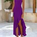 PRETTYGARDEN Wedding Guest Dresses for Women 2026 Summer Formal Gala Maxi Dress Ruffle Mermaid Cocktail Long Dresses (Purple, S)