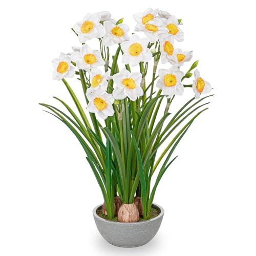 Artificial Flowers in Pot 16" Fuax Daffodil Potted Flowers Plant Decor Room Farmhouse Fake White Flower Plants Centerpieces Desktop Spring Summer Flowers Home Decor Indoor for Living Room Kitchen