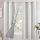 YoungsTex Ivory Linen Blackout Curtains 63 Inch Length for Bedroom, Thermal Insulated Drapes with Grommet Energy Saving Rustic Room Darkening for Living Room Window, 2 Panels, 42 X 63 Inch