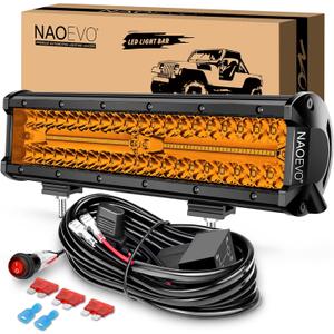 NAOEVO 12 Inch LED Light Bar, 300W 30000LM LED Offroad/Driving/Fog Lights with Wiring Harness Kit, Spot Flood Work Lights for Truck UTV ATV Golf Cart Boat, 1 Pc (Amber) NAOEVO 12 Inch LED Light Bar, 300W 30000LM LED Offroad/Driving/Fog Lights with Wiring Harness Kit, Spot Flood Work Lights for Truck UTV ATV Golf Cart Boat, 1 Pc (Amber)