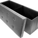 Sorbus Ottoman Storage Bench  Foldable Leather End of Bed Ottoman with Storage Bench Pouf Ottoman Chest, Toy Box, Coffee Table, Bedroom, Entryway Seat, Foot Rest Footstool - Large 43" Long - Gray (Grey)