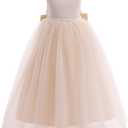 Flower Girls Satin Bridesmaid Dress V Open Back Long A Line Wedding Pageant Dresses Princess Party Ball Gown Size 06