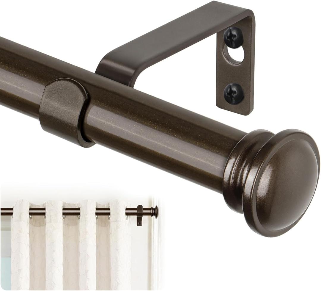 TONIAL Curtain Rods 32 to 58 Inch(2.6-4.8ft), Telescoping Splicing 3/4 Drapery Rods for Windows 20 to 53 Inch(1.7-4.4ft)32 to 58 Inch Decorative Single Rod with Small Cap Finial, Bronze