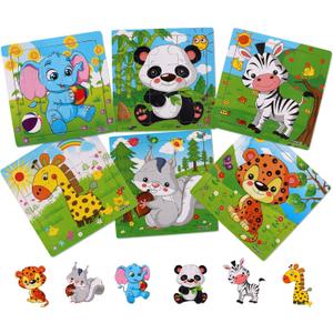 2 x NASHRIO Wooden Puzzles for Toddlers 3-5 Years Old(Set of 6), 9 Pieces Preschool Educational and Learning Animal Jigsaw Puzzle Toy Gift Set for Boys and Girls (9 Pcs-01)