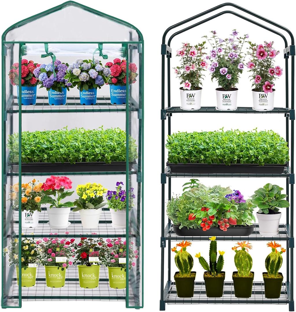Mini Greenhouse for Indoor Outdoor, Plant Green House 4-Tier Rack Stand Portable Greenhouses with Durable PVC Cover for Seedling, 2.5x1.6x5.2 FT,Ideal Gardening Gifts for Women Men(PLGH704P)