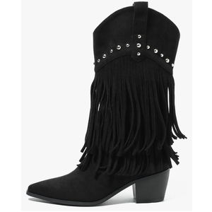 fereshte Fringe Boots For Women Stud Western Tassel Riding Cowgirl Cowboy Mid Calf Pull On Boots Size 7
