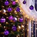 AMS 2.36''/60mm 34ct Christmas Ball Large Ornaments Party Decorations Shatterproof Festival Pendant Hangings for Xmas Tree Decor (60mm, Purple)