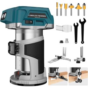 800W Cordless Compact Wood Router Tool for Makita 18V Battery, 6 Speeds Adjustable 30,000 RPM Electric Hand Woodworking Trimmer Palm Router with Edge & Roller Guide, Dust HoodNO Battery